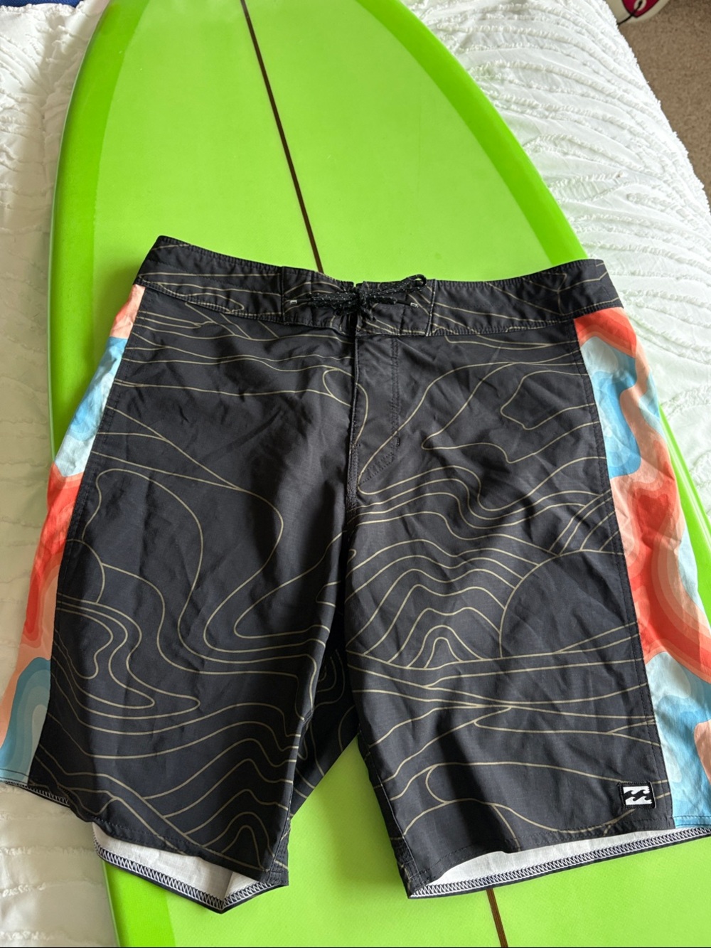 Billabong Black Swim Board Shorts with Coral & Light Blue Side Panels